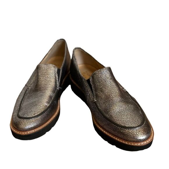 Naturalizer AIBILEEN Silver Leather Platform Slip On Loafers Shoes Size 9W - Picture 2 of 8